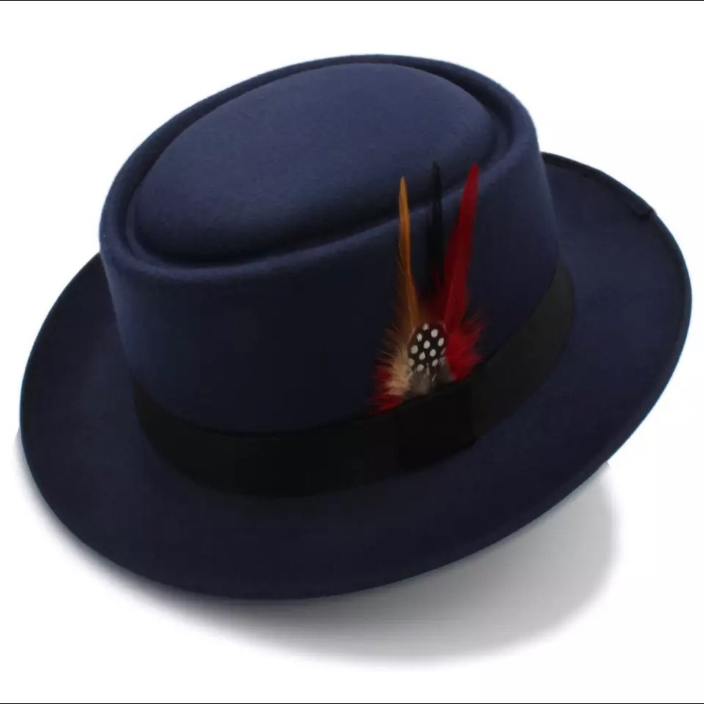 Vintage Wool Fedora Hat - Navy Blue